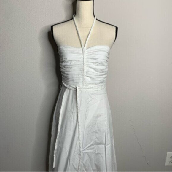 Veronica Beard White Tucker Ruched Halter Midi Dress - Picture 8 of 14